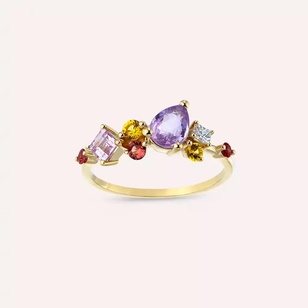 Glow 1.66 CT Multicolor Sapphire and Diamond Yellow Gold Ring