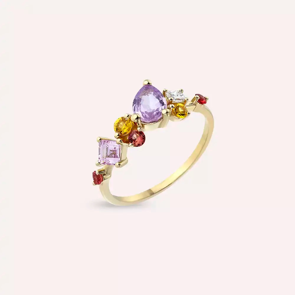 Glow 1.66 CT Multicolor Sapphire and Diamond Yellow Gold Ring
