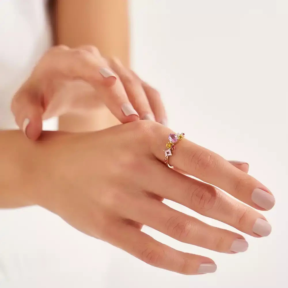 Glow 1.66 CT Multicolor Sapphire and Diamond Yellow Gold Ring