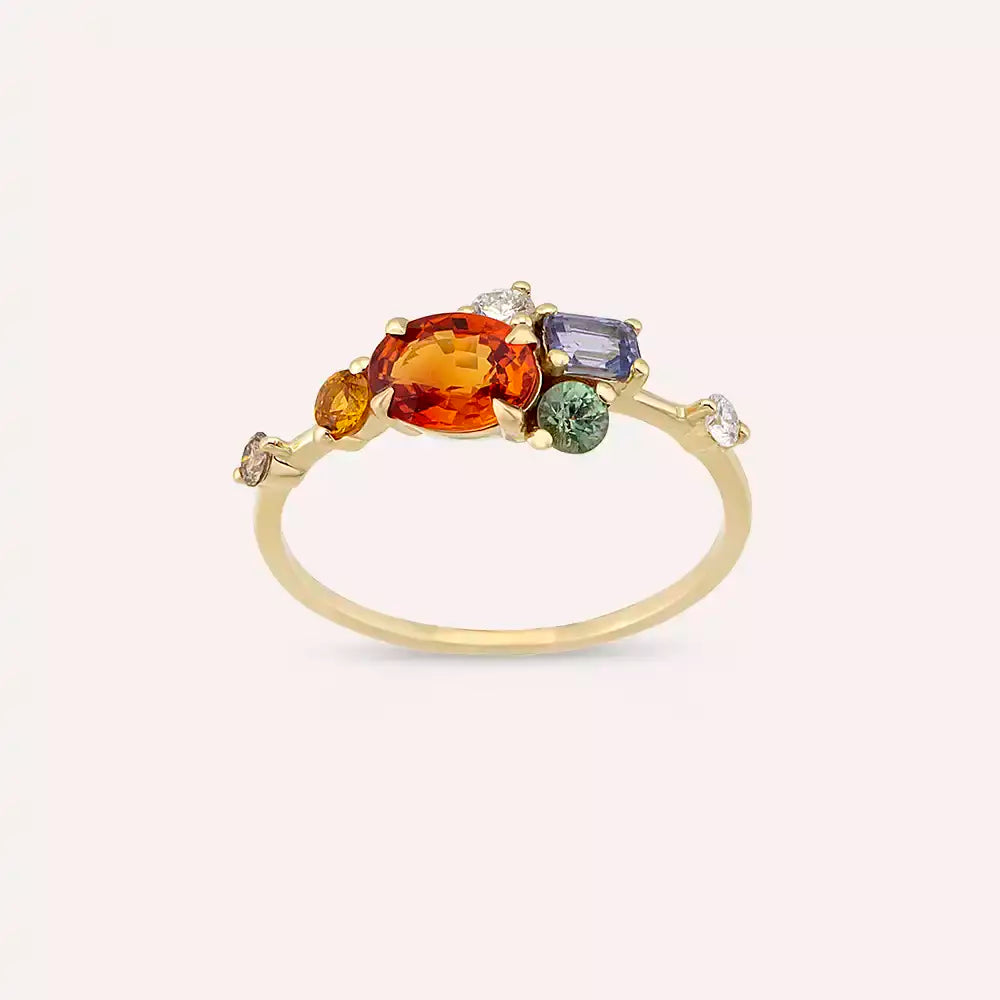 Medly 1.68 CT Multicolor Sapphire and Brown Diamond Yellow Gold Ring