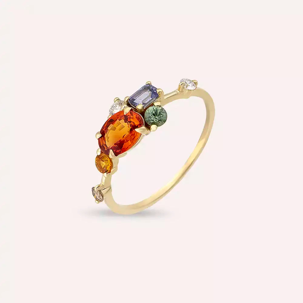 Medly 1.68 CT Multicolor Sapphire and Brown Diamond Yellow Gold Ring
