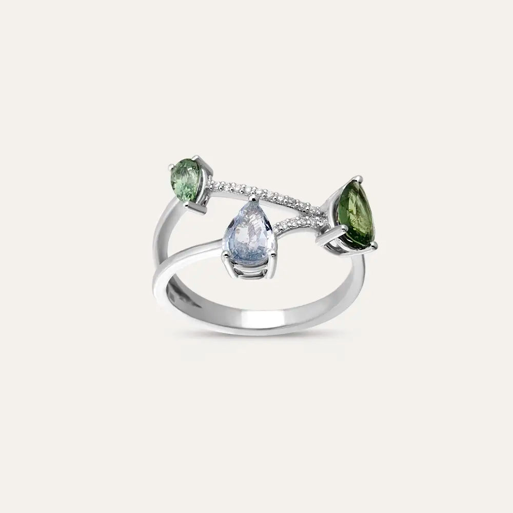 Brio 1.69 CT Multicolor Sapphire and Diamond White Gold Ring