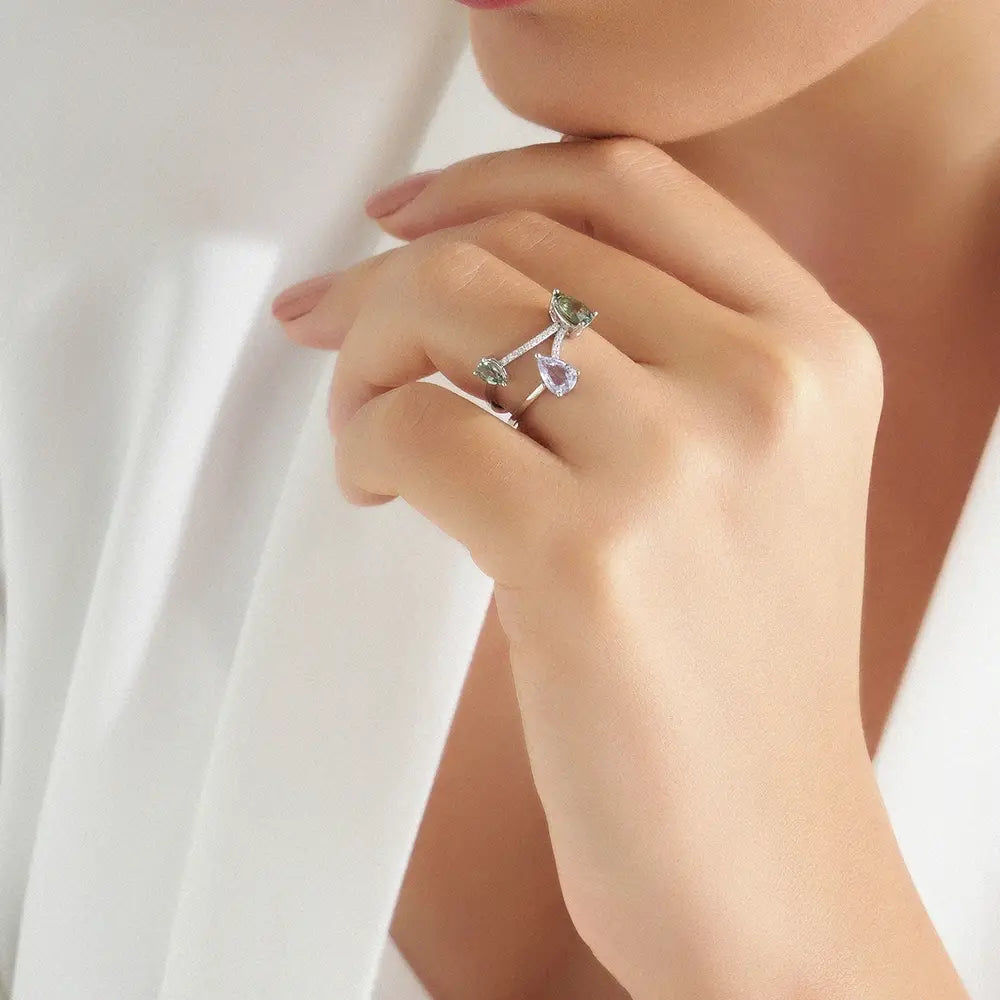 Brio 1.69 CT Multicolor Sapphire and Diamond White Gold Ring