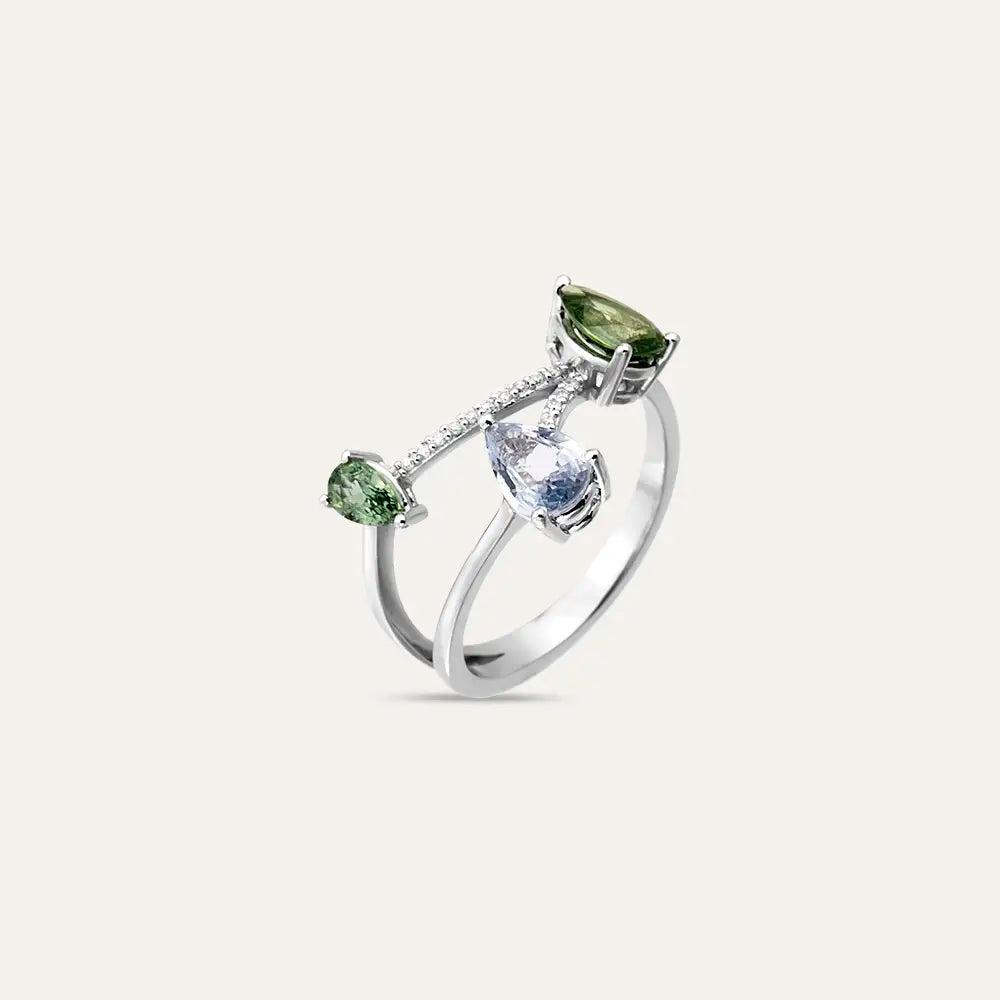 Brio 1.69 CT Multicolor Sapphire and Diamond White Gold Ring