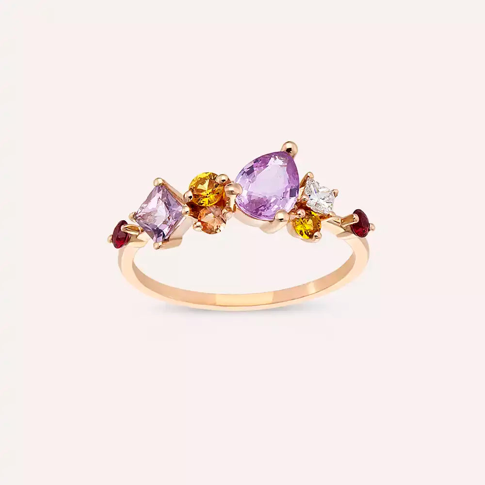 Glow 1.74 CT Multicolor Sapphire and Diamond Rose Gold Ring