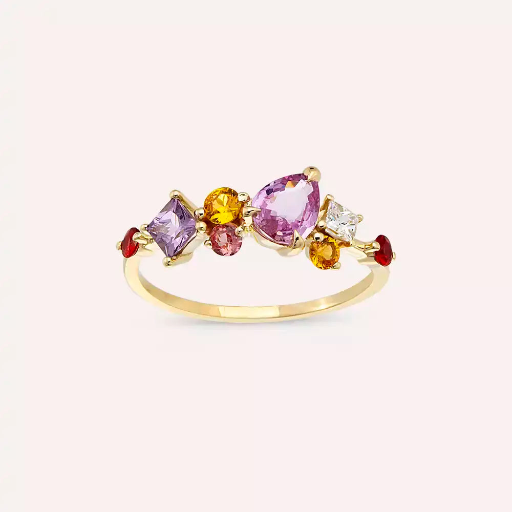 Glow 1.82 CT Multicolor Sapphire and Diamond Yellow Gold Ring