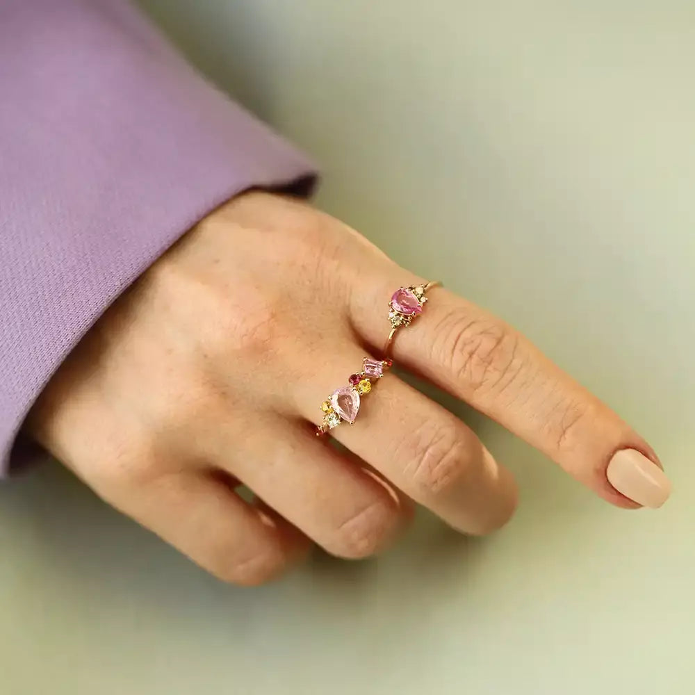 Glow 1.82 CT Multicolor Sapphire and Diamond Yellow Gold Ring