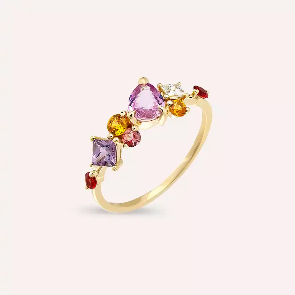 Glow 1.82 CT Multicolor Sapphire and Diamond Yellow Gold Ring