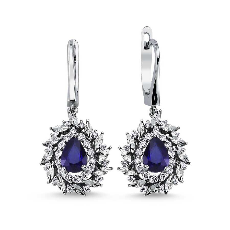 1,85 Karat Pırlantalı Safir Küpe