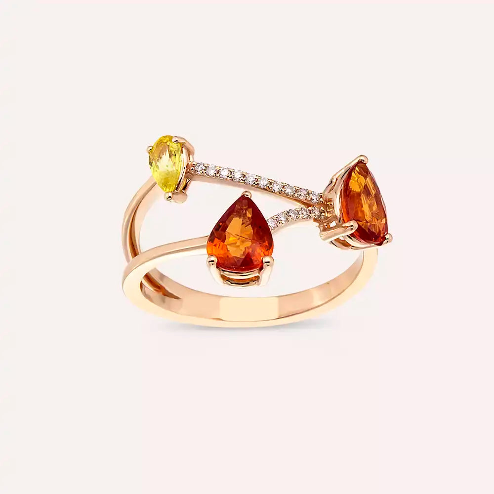 Brio 1.88 CT Multicolor Safir ve Pırlanta Taşlı Rose Altın Yüzük