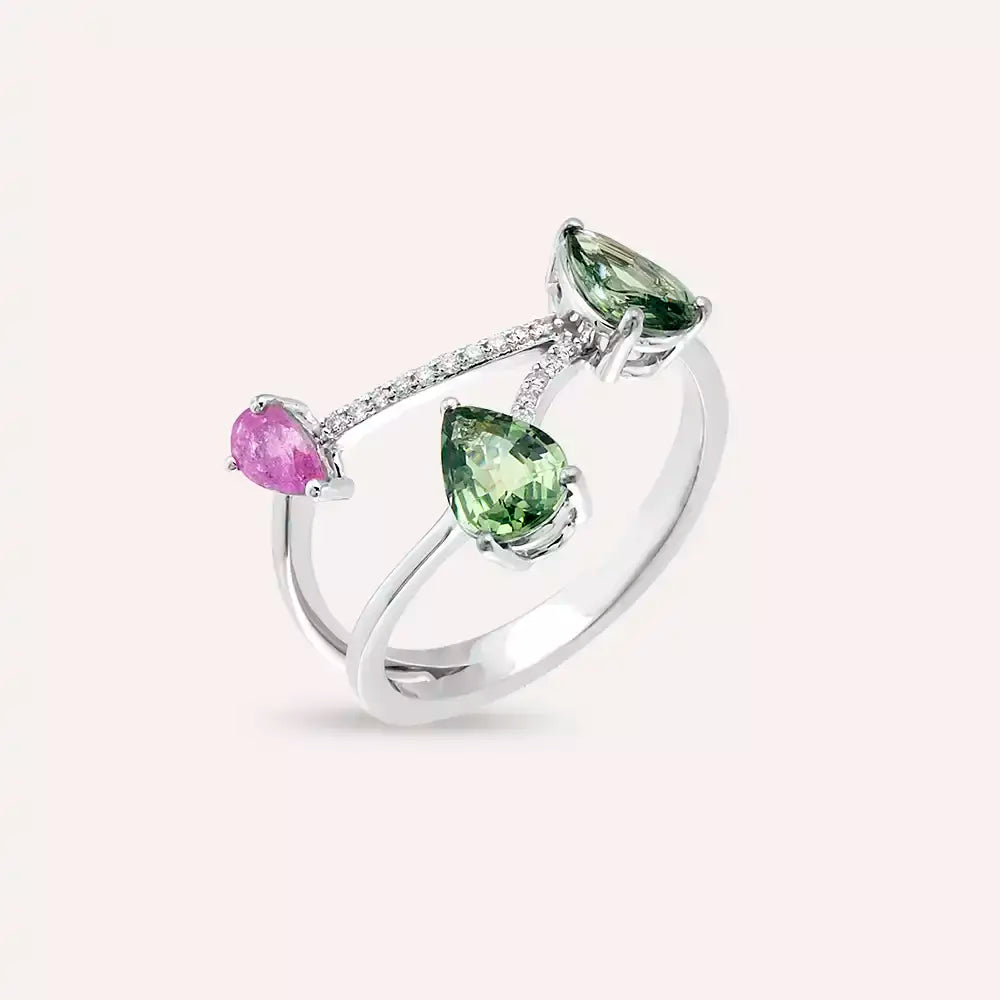 Brio 1.99 CT Multicolor Safir ve Pırlanta Taşlı Beyaz Altın Yüzük