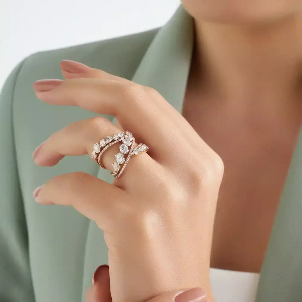 2.42 CT Oval and Pear Cut Diamond Ring