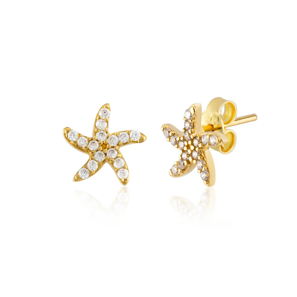 14K Gold Screw-Back Starfish Stud Earrings