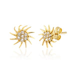 14K Gold Sun Stud Earrings with Stones