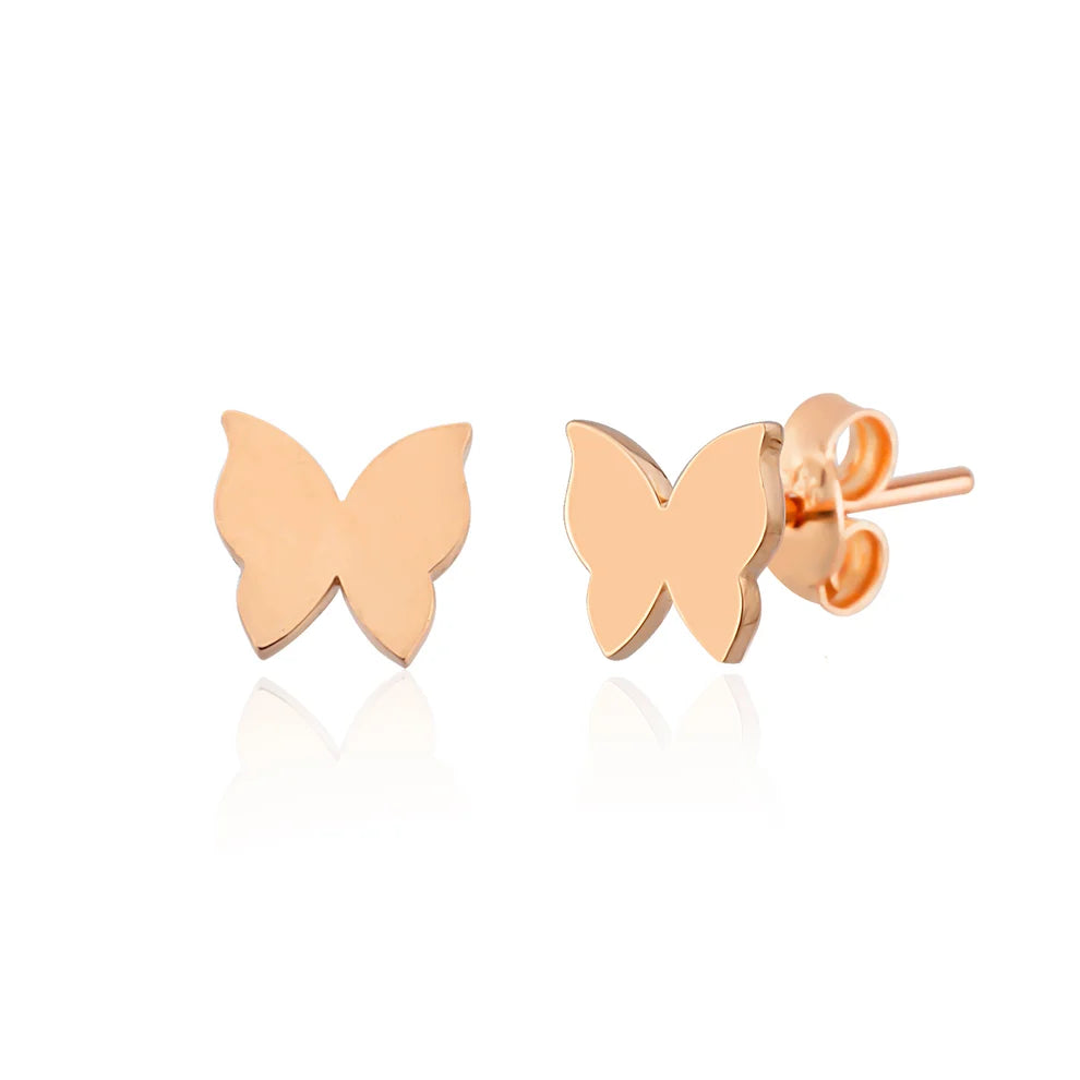 14K Rose Gold Screw-back Butterfly Earrings