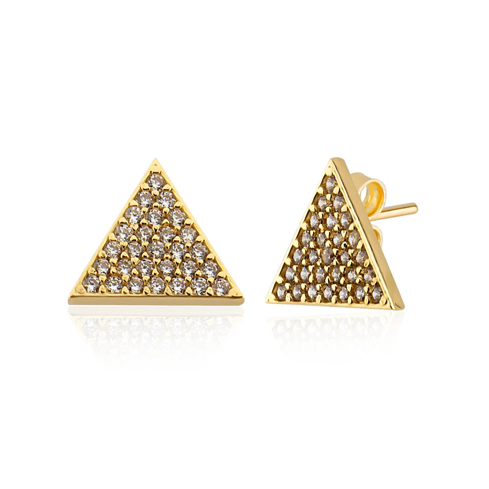 14K Gold Stone Triangle Earring
