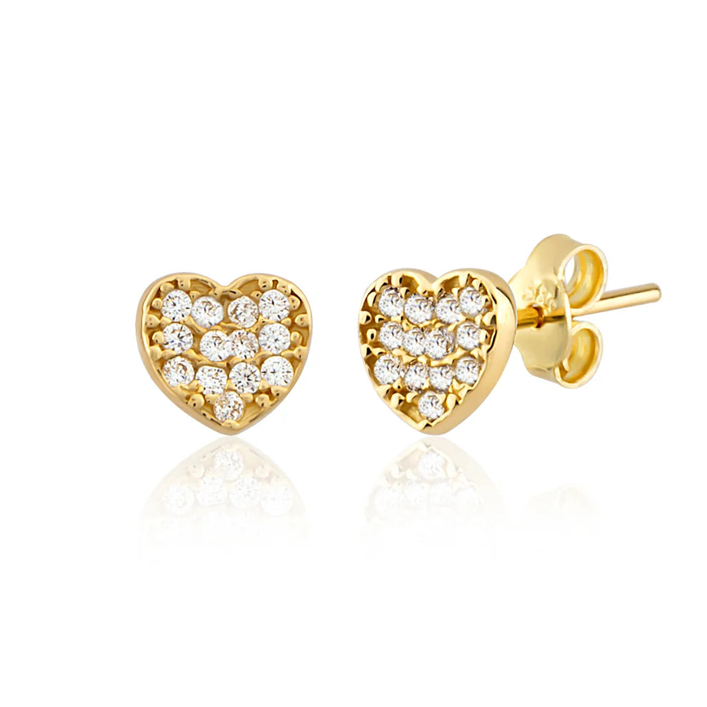 14K Gold Screw-Back Stone Heart Earrings