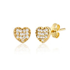 14K Gold Screw-Back Stone Heart Earrings