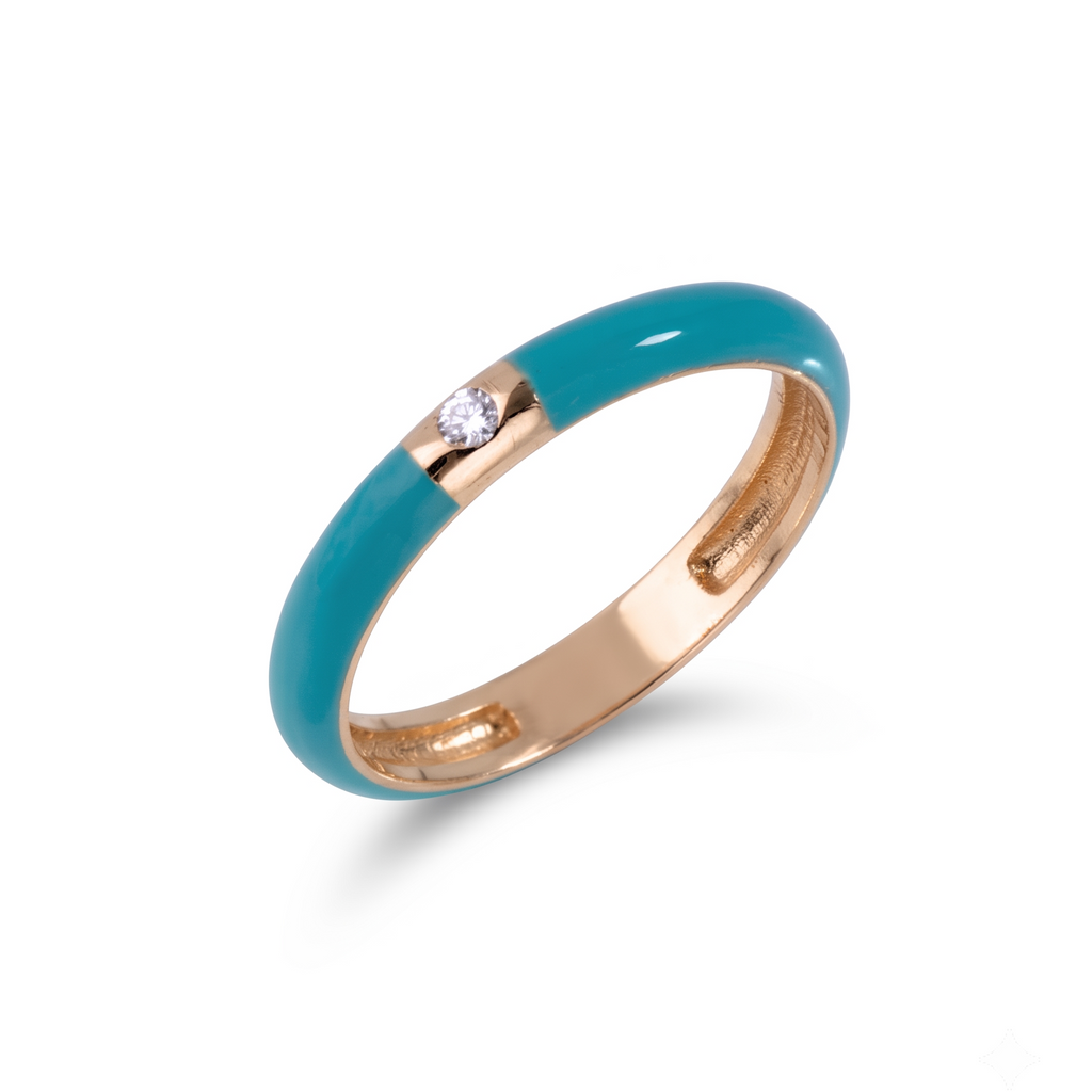 14K Gold Enamel Blue Ring