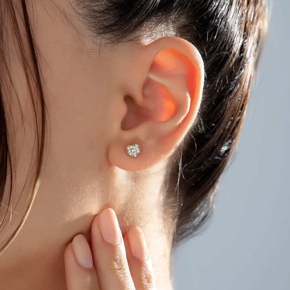 14K Gold Screw-Back Stone Heart Earrings