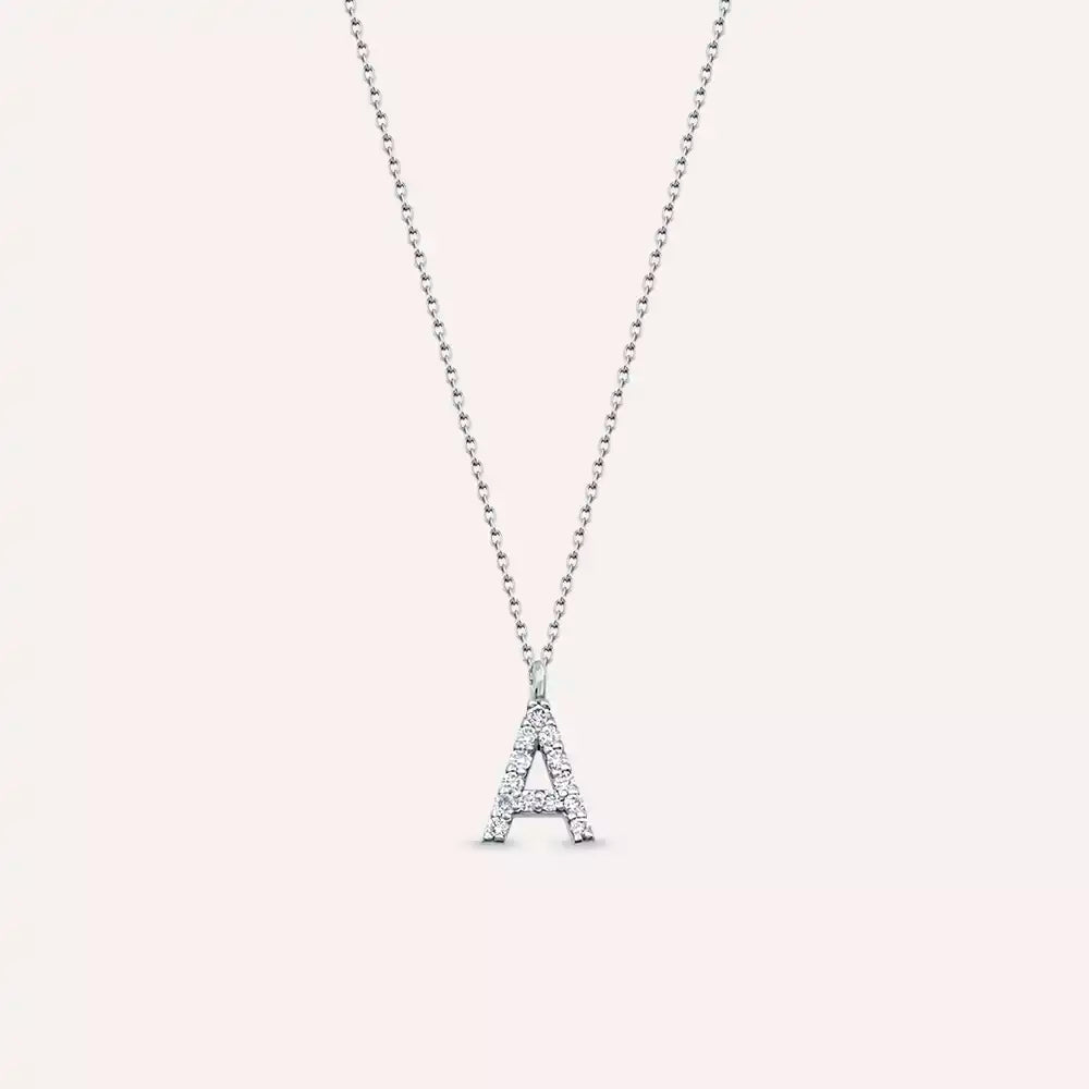 White Gold A Letter Necklace with 0.09 CT Diamond