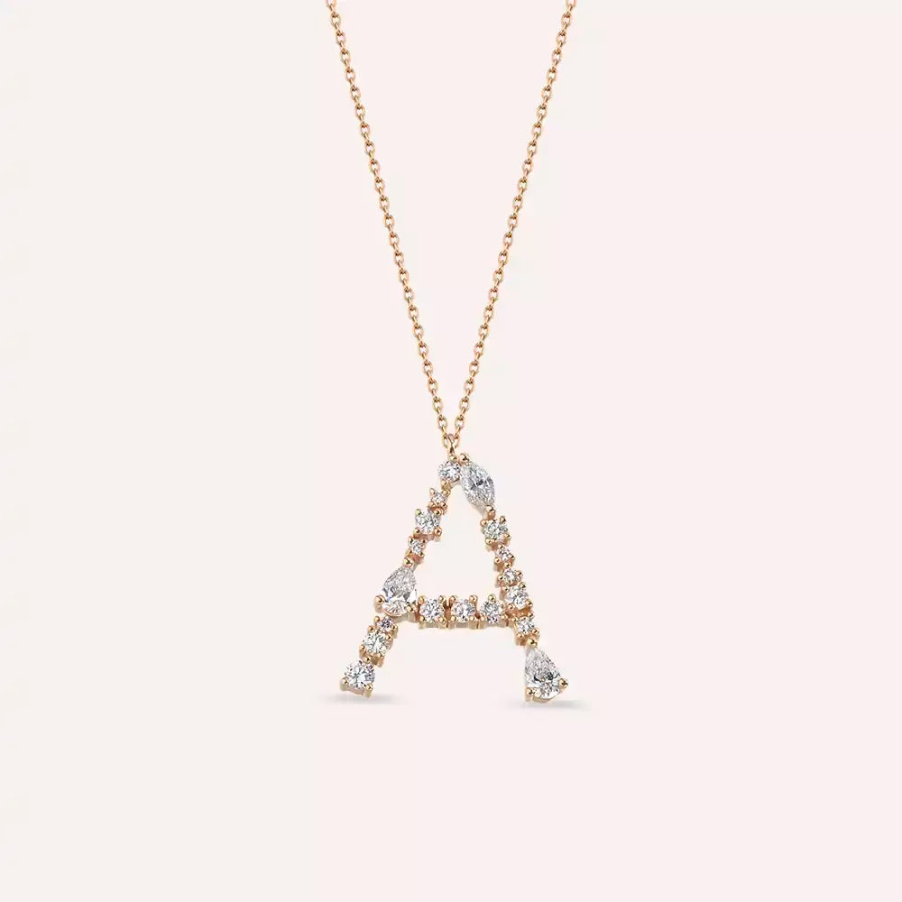 A Harf 0.94 CT Pırlanta Taşlı Rose Altın Kolye