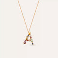 A Letter Brown Diamond and Multicolor Sapphire Rose Gold Necklace