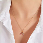 A Letter Brown Diamond and Multicolor Sapphire Rose Gold Necklace