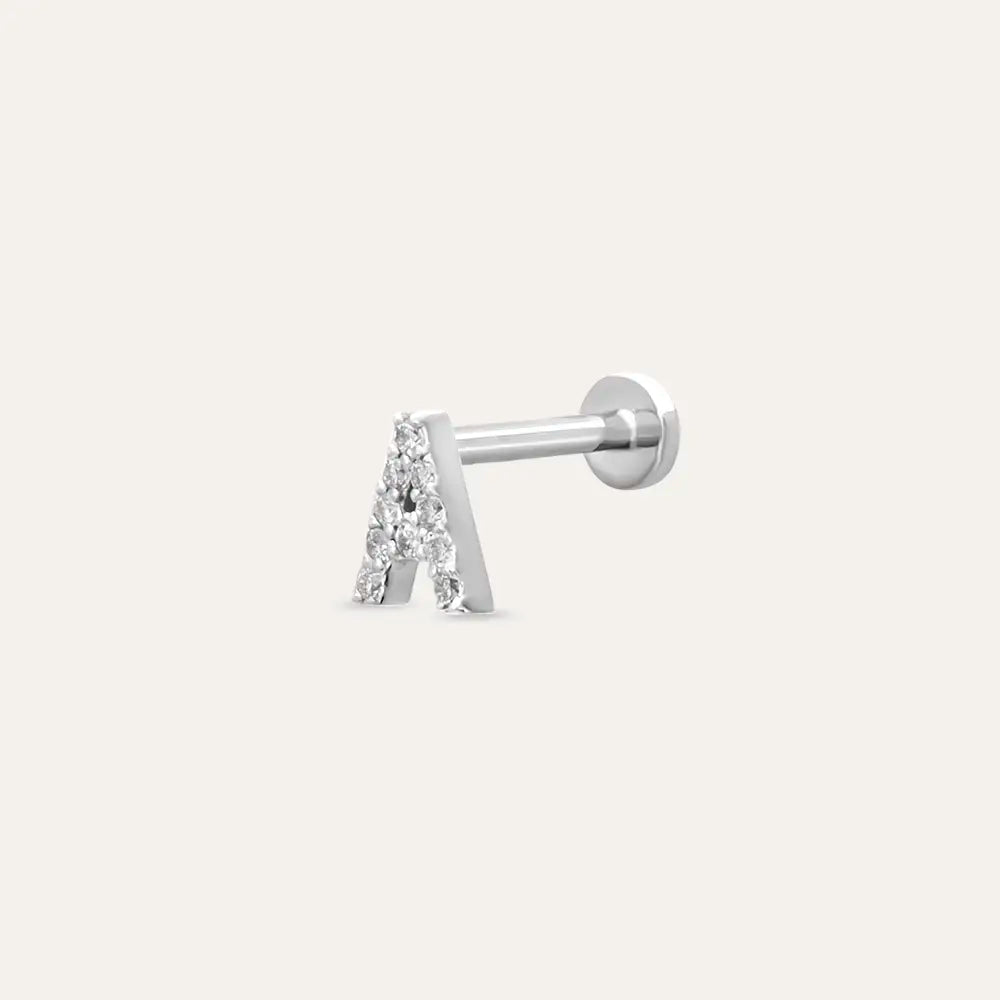 A Harf Pırlanta Taşlı Beyaz Altın Piercing