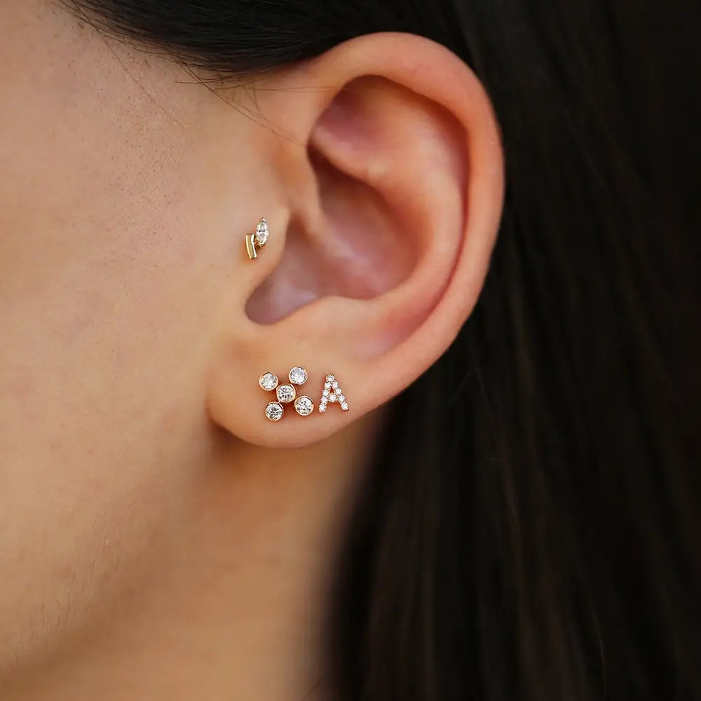 A Harf Pırlanta Taşlı Rose Altın Piercing