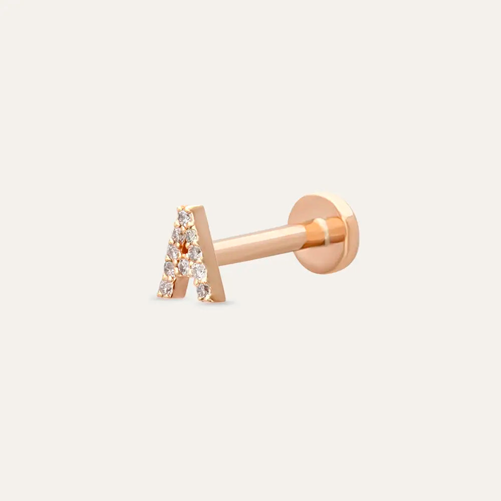 A Harf Pırlanta Taşlı Rose Altın Piercing