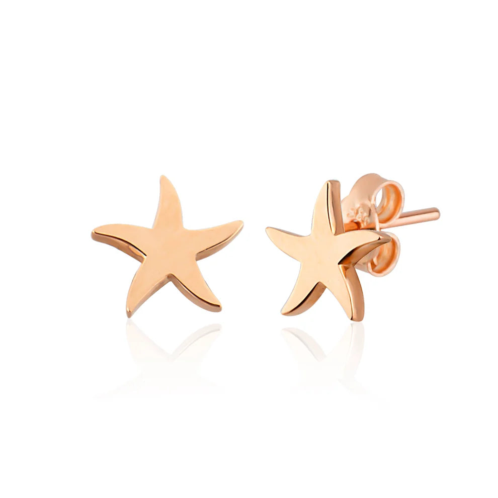 14K Gold Rose Screw Starfish Earrings