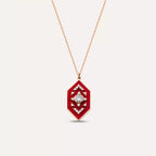 Shield Diamond and Red Enamel Necklace