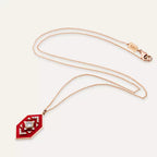 Shield Diamond and Red Enamel Necklace