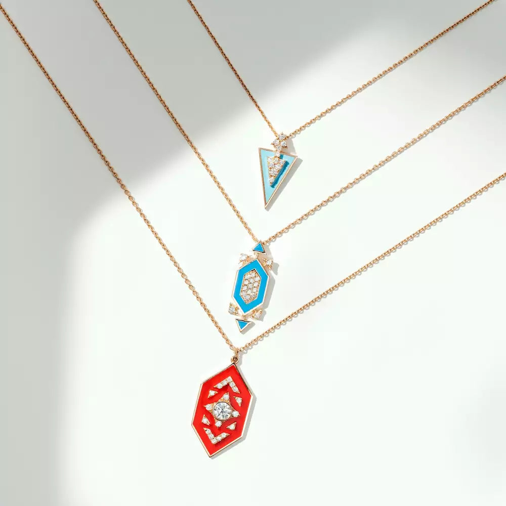Shield Diamond and Red Enamel Necklace