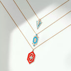 Shield Diamond and Red Enamel Necklace