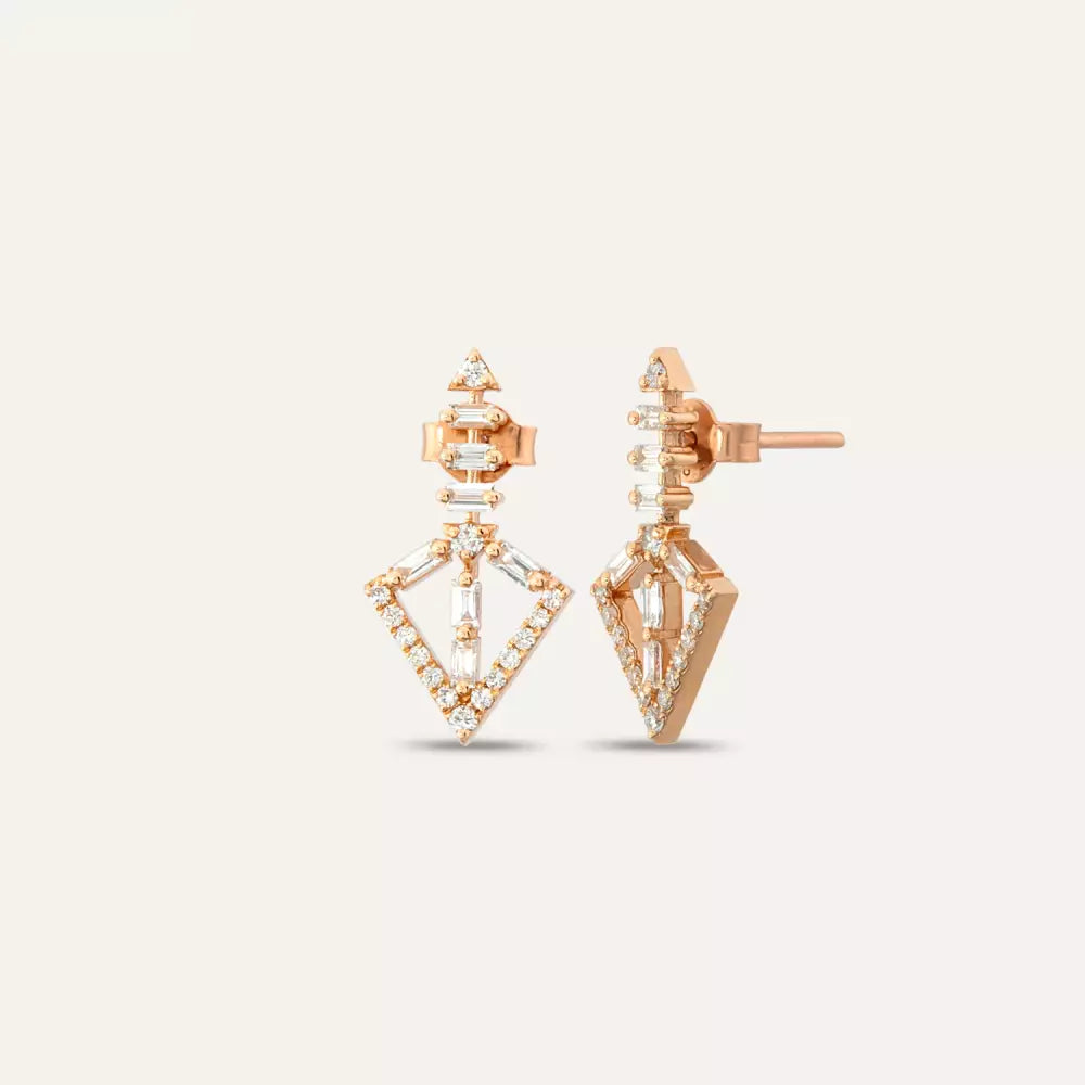 Empire Baguette Diamond Rose Gold Earrings