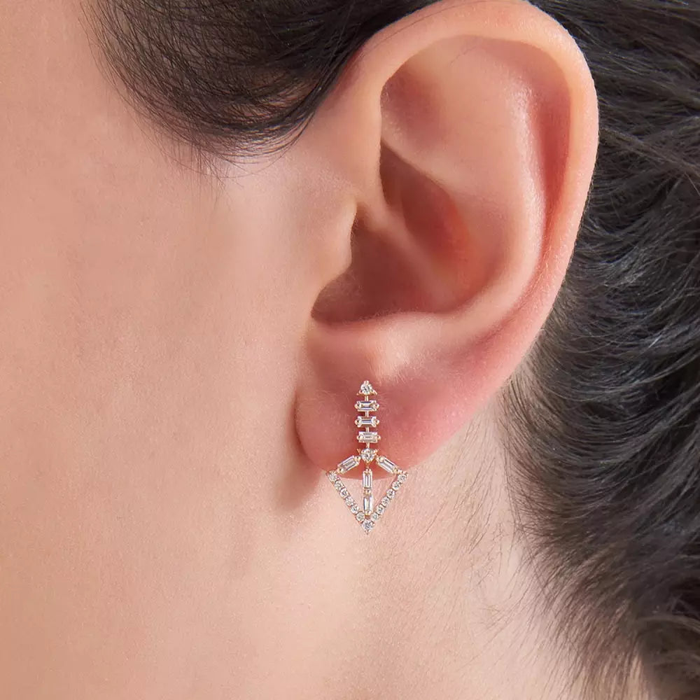Empire Baguette Diamond Rose Gold Earrings