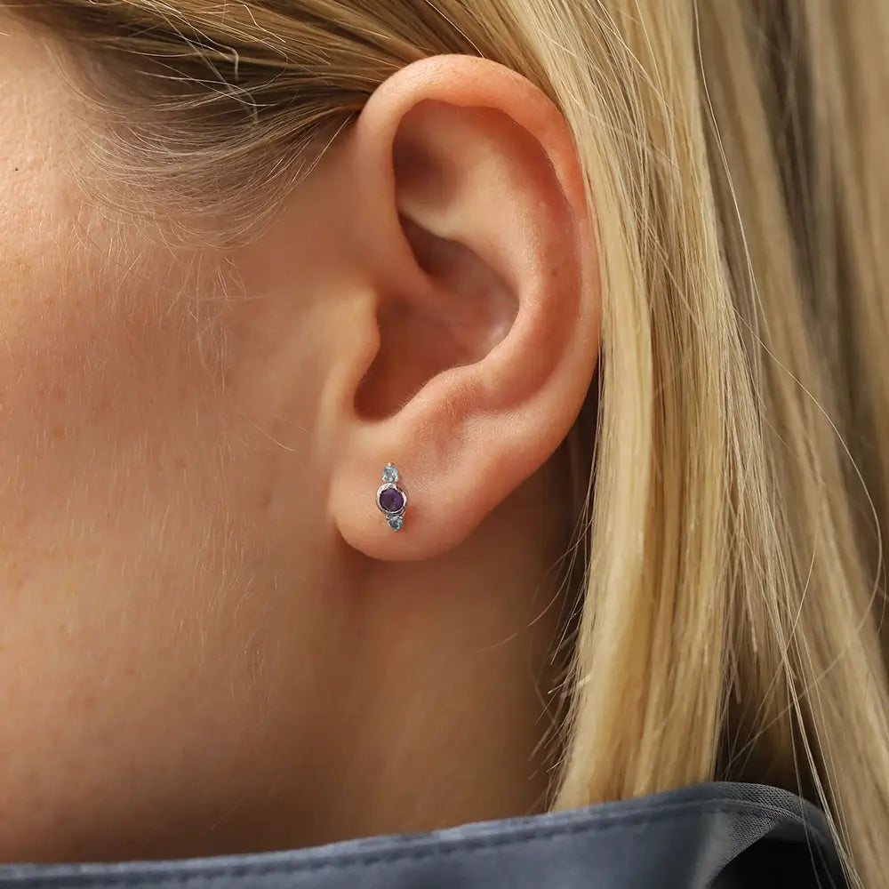 Andy Ametist ve Blue Topaz Taşlı Beyaz Altın Piercing