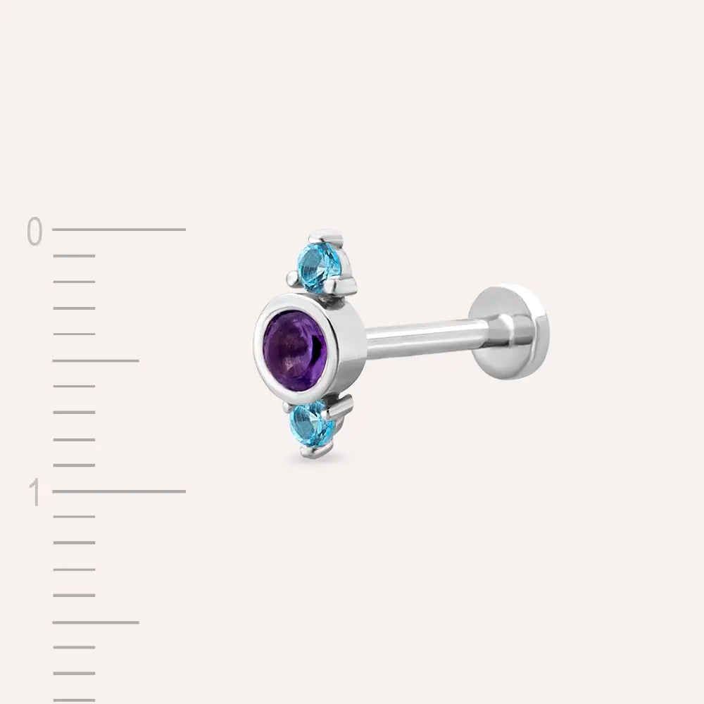 Andy Ametist ve Blue Topaz Taşlı Beyaz Altın Piercing