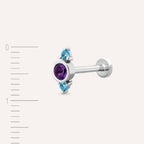 Andy Ametist ve Blue Topaz Taşlı Beyaz Altın Piercing