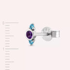 Andy White Gold Single Earring with Amethyst and Blue Topaz Stones