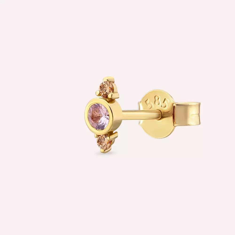 Andy Pink Sapphire and Brown Diamond Yellow Gold Single Earring
