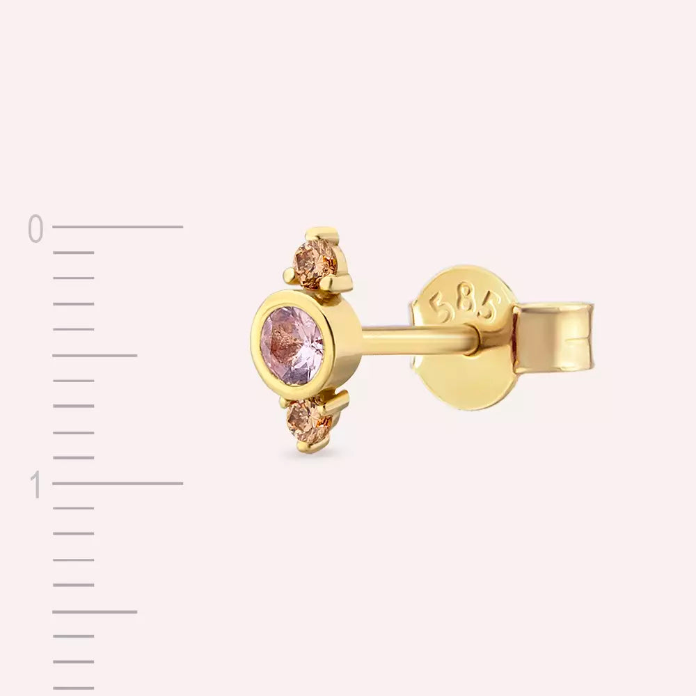 Andy Pink Sapphire and Brown Diamond Yellow Gold Single Earring