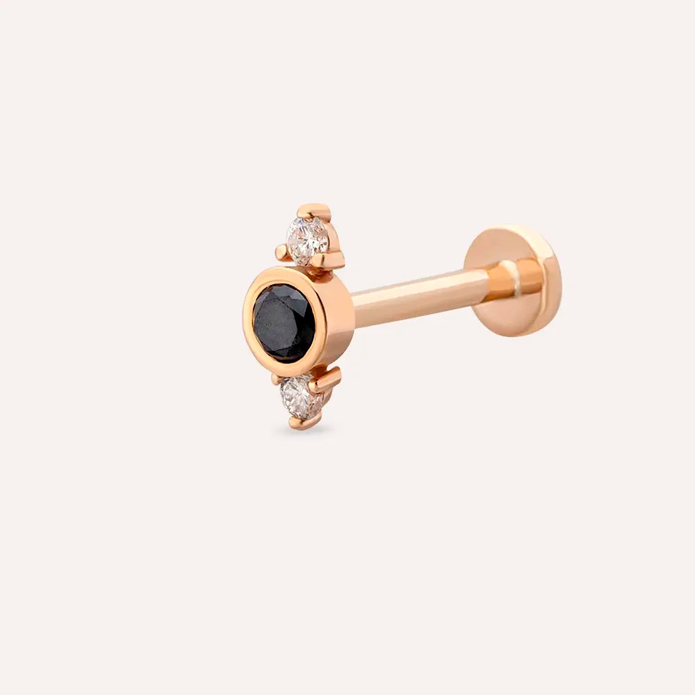Andy Siyah Pırlanta Taşlı Rose Altın Mini Piercing