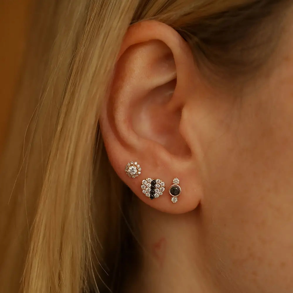 Andy Siyah Pırlanta Taşlı Rose Altın Mini Piercing