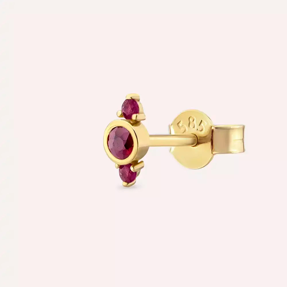 Andy Garnet Stone Yellow Gold Single Earring