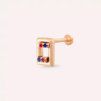 Angled Blue ve Red Safir Taşlı Rose Altın Piercing