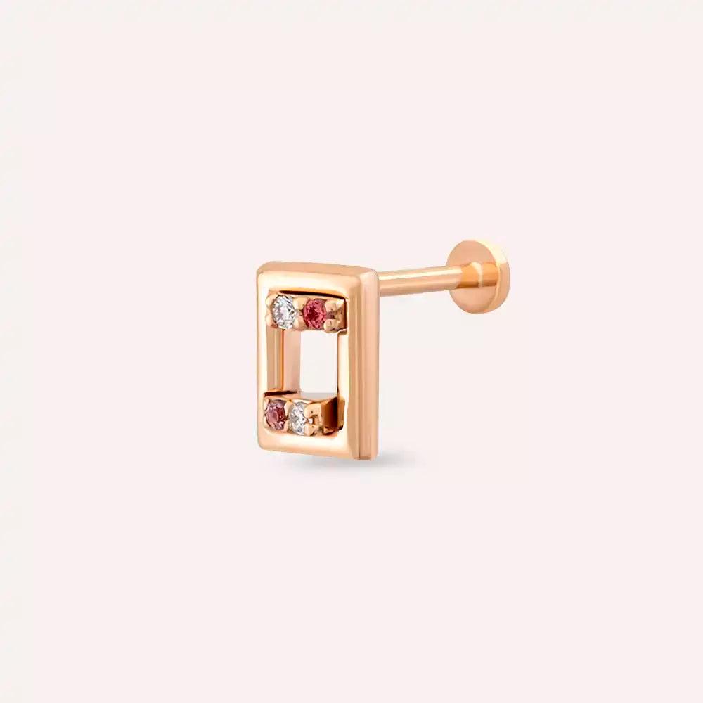 Angled Pırlanta ve Red Safir Taşlı Rose Altın Piercing
