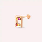 Angled Yellow and Pink Safir Taşlı Rose Altın Piercing